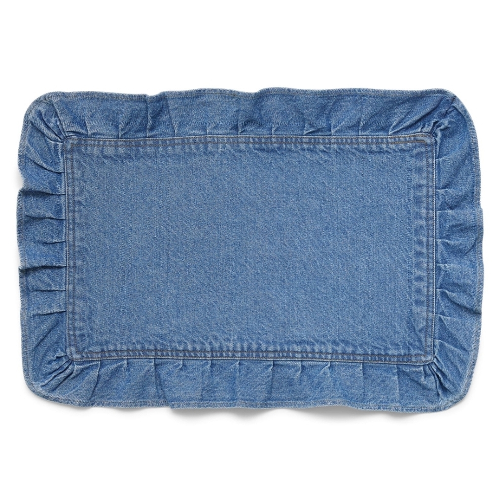 💕  6 Pack Pioneer Woman Blue Denim Table Place Mat Linens with Ruffled Edges
